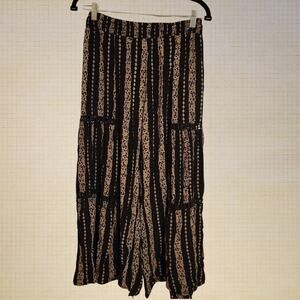 Boho Wide Leg Palazzo Pants Black Beige Window Detail Angie Large Flow Pants